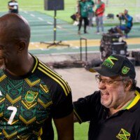 Mark Golding greeting friend at the World Cup Qualifier match.
Location: National Stadium
Date: October 14,2025